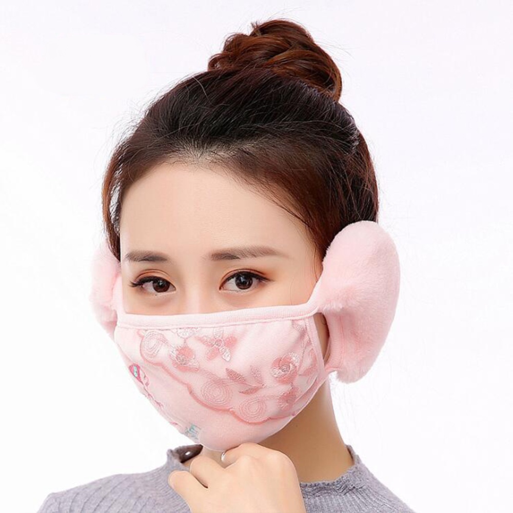 Men Women 2 in 1 Winter Fashion Warm Lace Protect Ears Cycling Windproof Anti-Dust Mouth Face Mask gray - Image 2