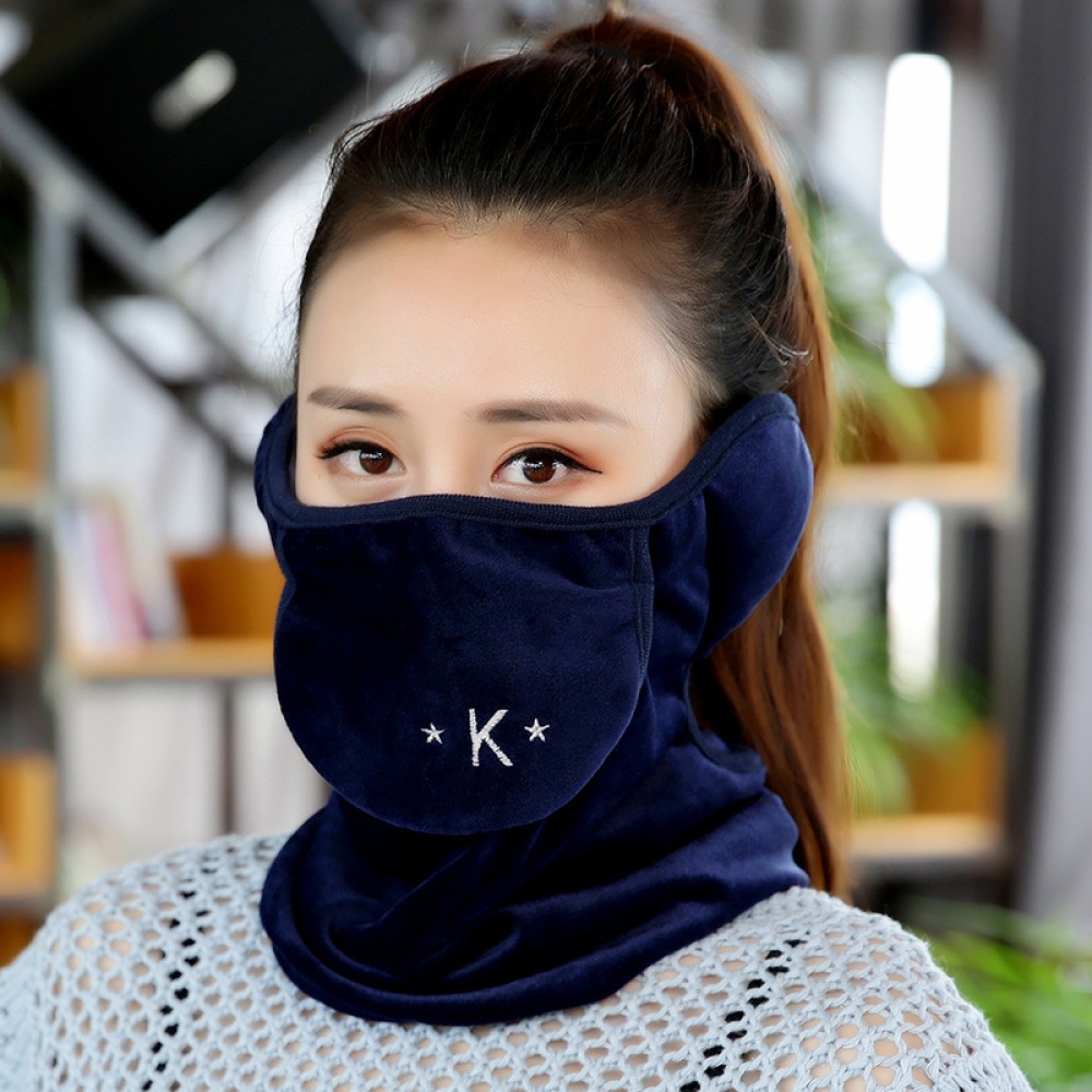 Men Women Winter Warm Coral Fleece Windproof Ear Protection Mask Letter navy - Image 3