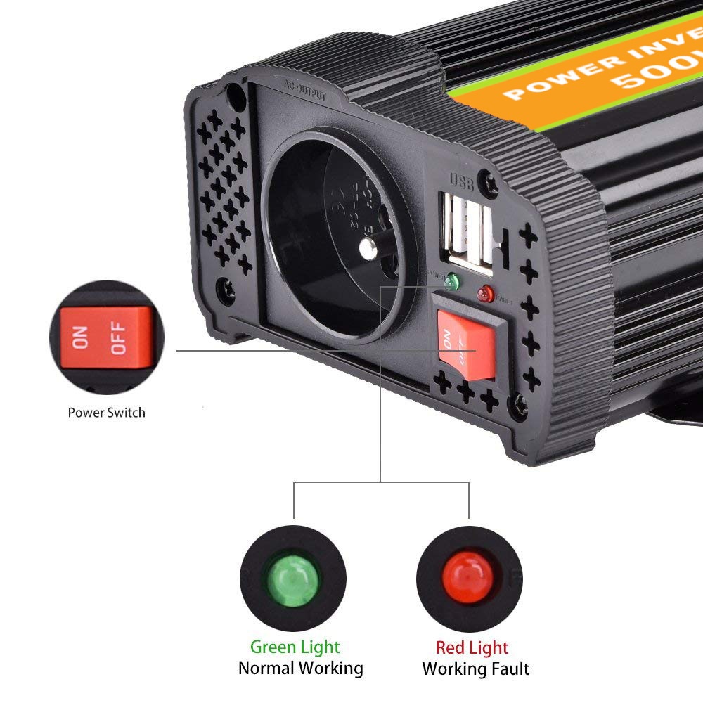 500W Vehicle Car Inverter 12V24V to 220V Solar System Off-grid Converter 12V-220V orange - Image 3