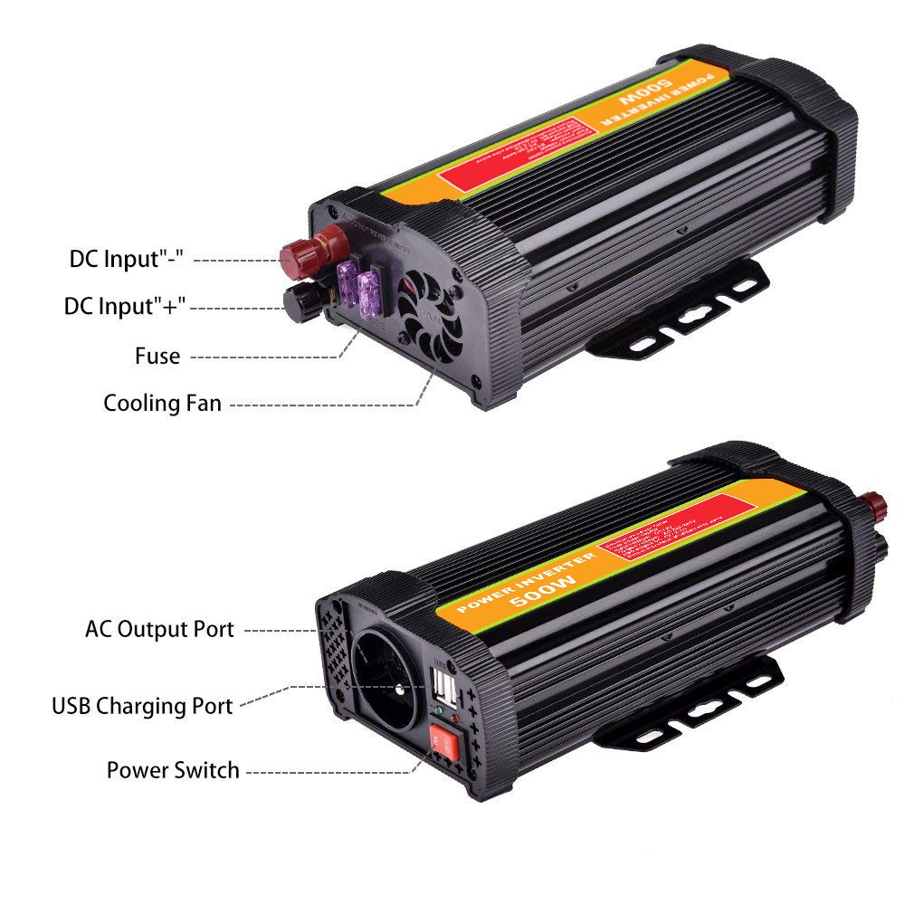 500W Vehicle Car Inverter 12V24V to 220V Solar System Off-grid Converter 12V-220V orange - Image 2