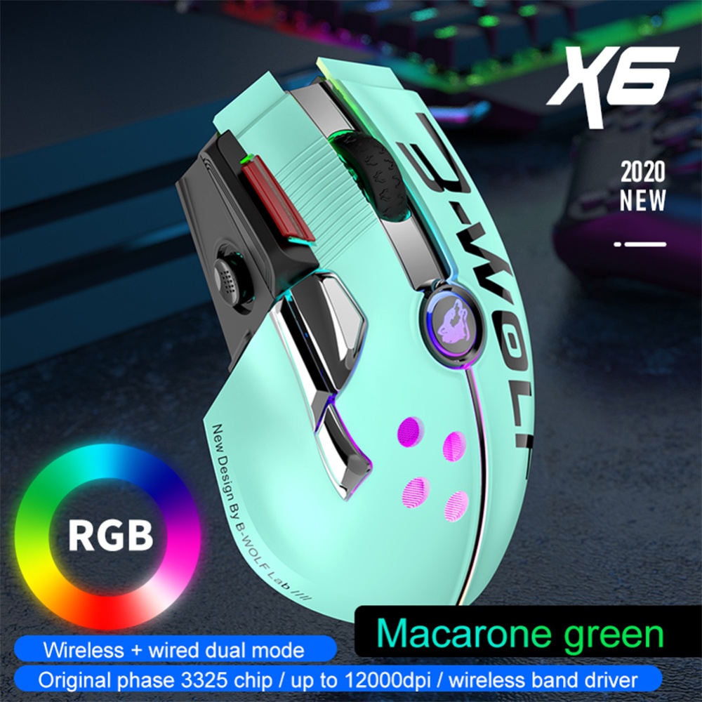 ZIYOU LANG X6 Wireless Wired Dual Mode Mechanical Mouse Rechargeable 12000 Dpi Joystick Gaming Macaron Green - Image 3