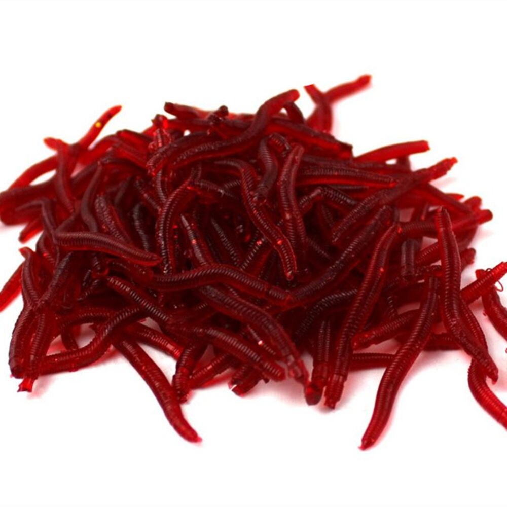 50pcs Red Worms Fishing Lures Artificial Soft Bait 1.4inches(3.5cm) - Image 3