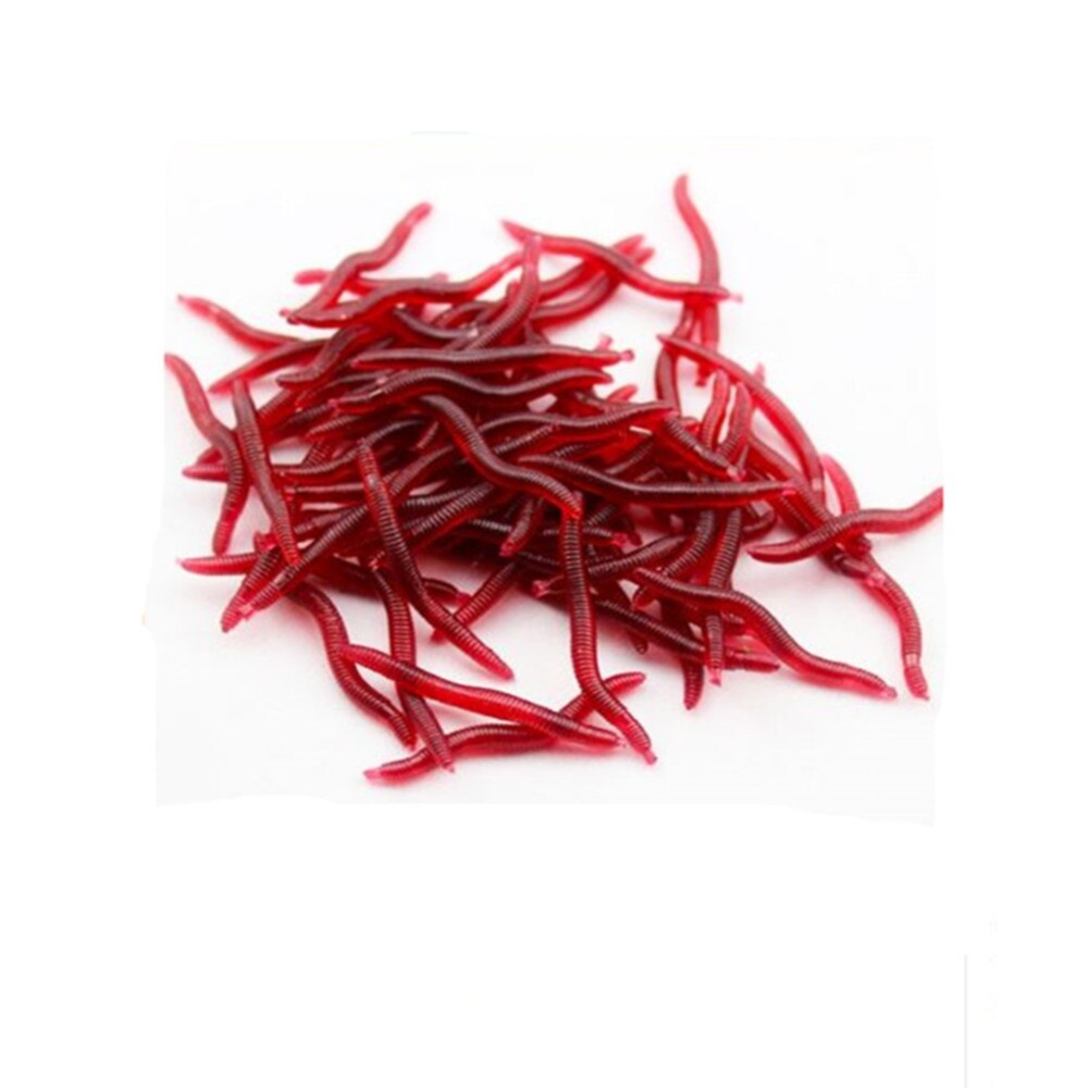 50pcs Red Worms Fishing Lures Artificial Soft Bait 1.4inches(3.5cm) - Image 2