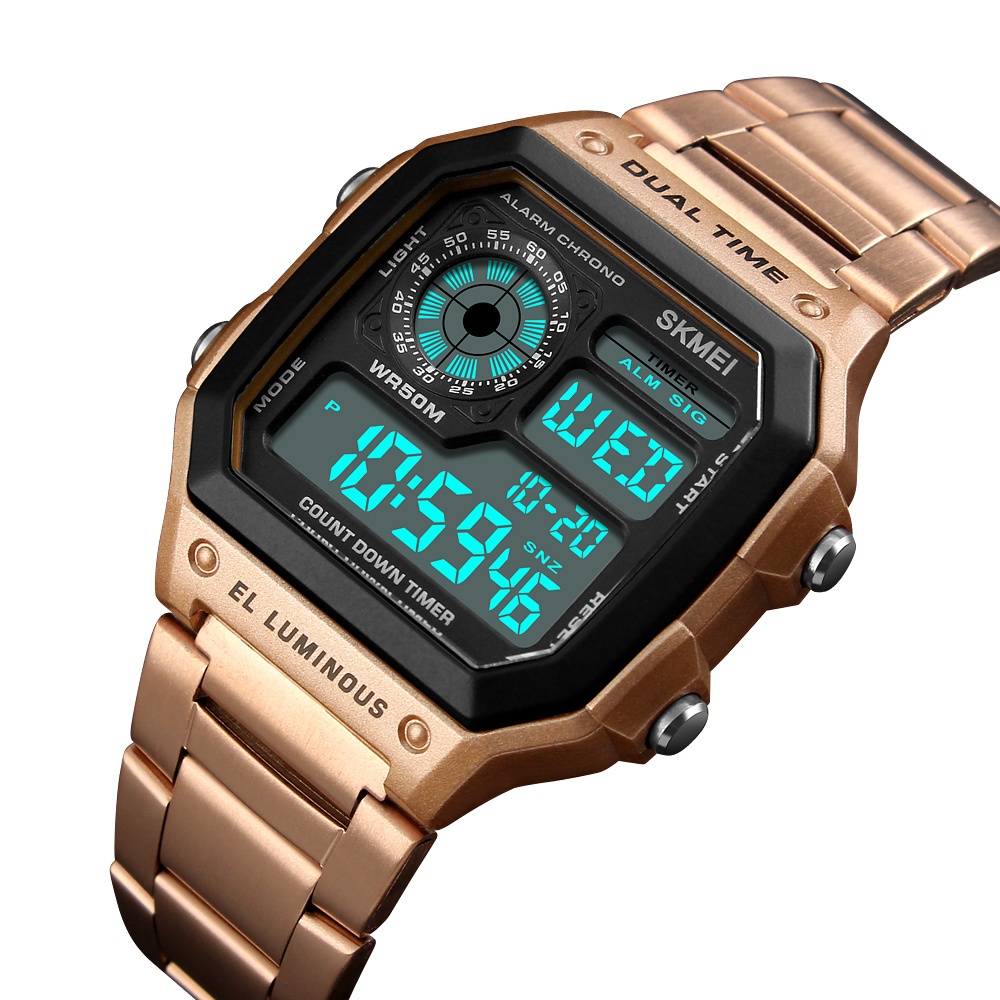 SKMEI Fashion Men Sports Watch Dual Time Date Display Led Luminous Waterproof Student Casual Digital Wristwatch Rose gold - Image 3