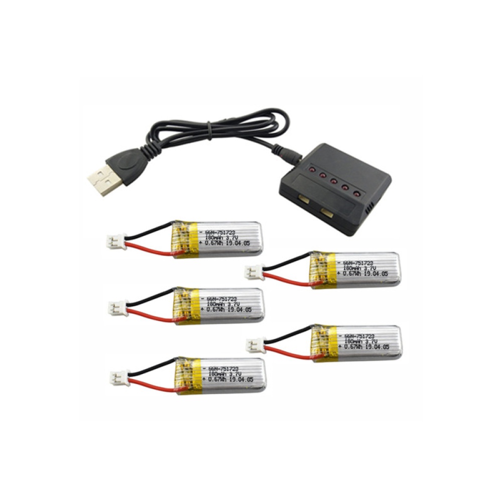 5PCS 3.7V 180mah Lithium Battery with 5 in 1 Charger for A20 A20W Remote Control Helicopter Spare Parts as shown - Image 3