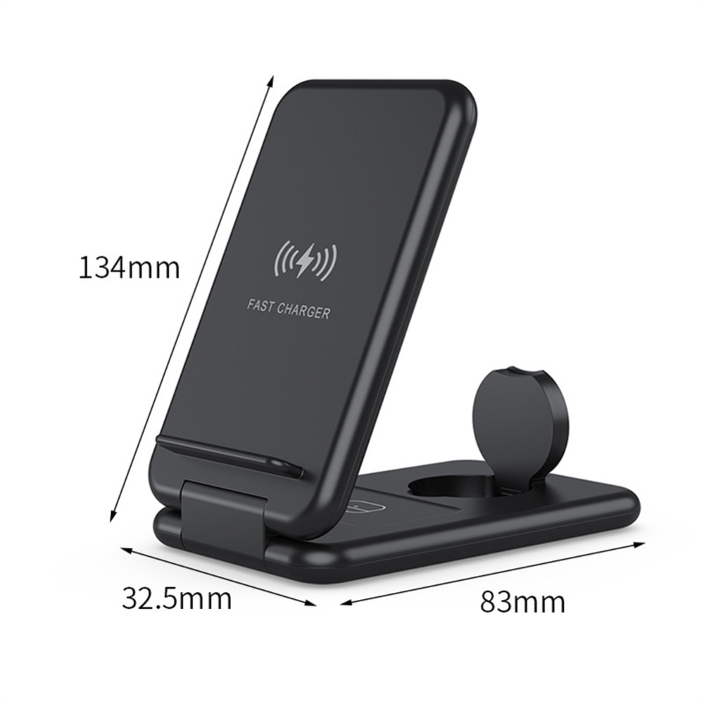 Folding 3-in-1 Wireless Charger Stand 15w Fast Charging Dock Station for Watch Earphone Mobile Phone Black - Image 3