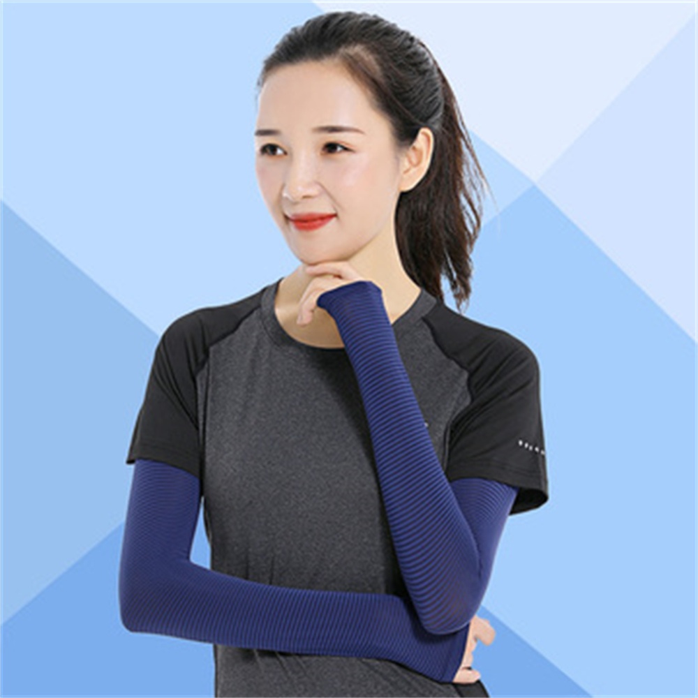 1 Pair Sun Protection Cooling Arm Sleeve Ice Silk Stripes Cool Breathable Non-slip Riding Sleeves Skin color_One size - Image 2