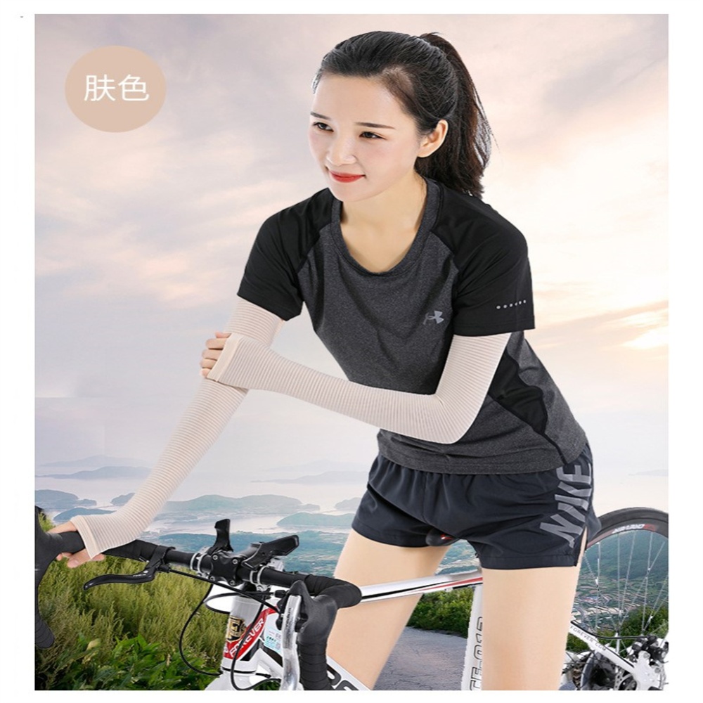 1 Pair Sun Protection Cooling Arm Sleeve Ice Silk Stripes Cool Breathable Non-slip Riding Sleeves Skin color_One size - Image 3