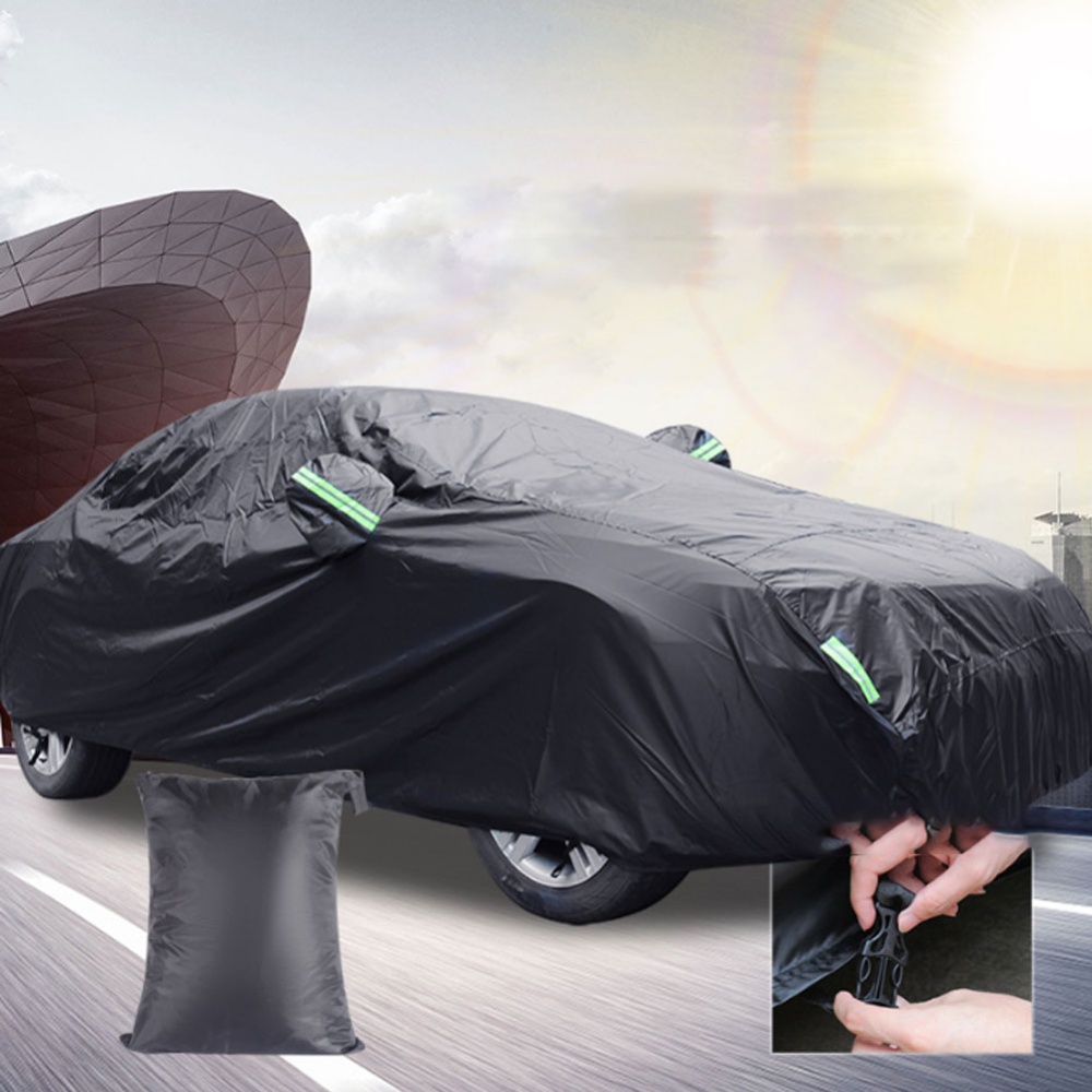 Car Cover All Black 190t Silver Coated Cloth Rainproof Sunscreen Protector Exterior Snow Covers 580x175x120CM - Image 2