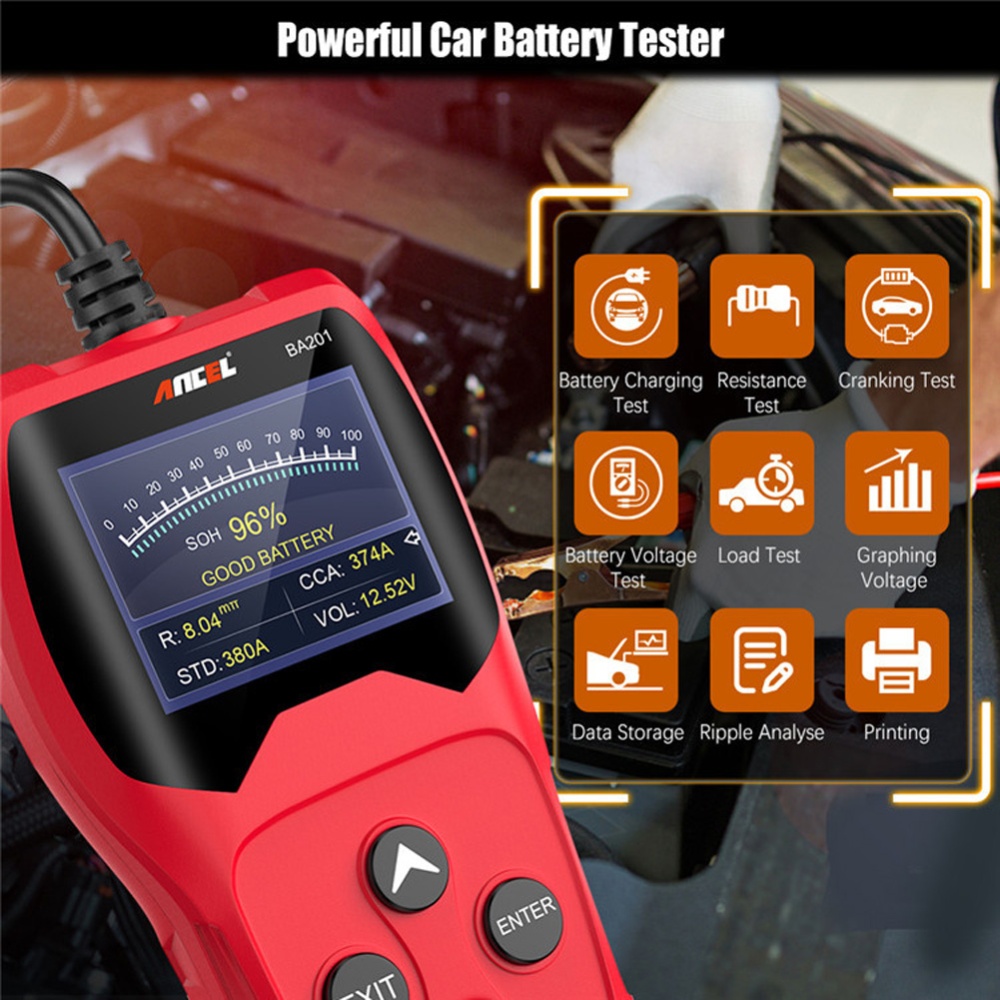 Ba201 Car Battery Tester Detector 12v 100-2000cca Charging Starting Load Analyzer Tools Red - Image 2