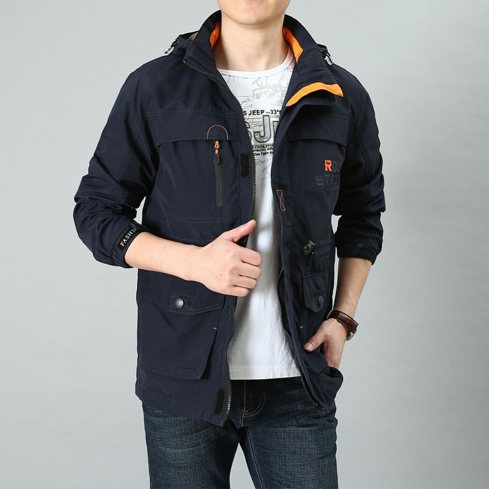 Male Long Sleeves Zippered Sports Wear Casual Hooded Cardigan Outwear Cycling Skiing sapphire_L - Image 2