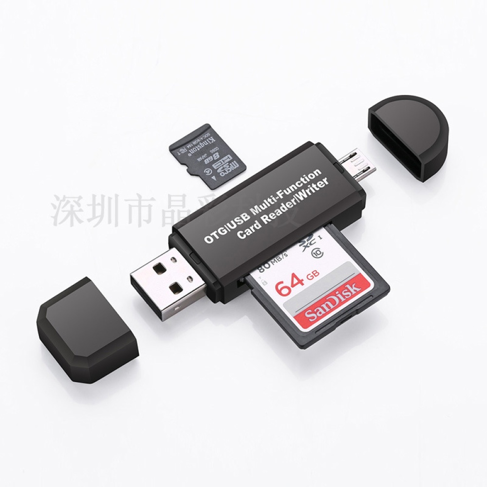 Micro USB OTG to 2.0 Adapter, SD/Micro SD Card Reader With USB2.0 & Connector For Android Smartphones/Tablets Function, PC Black - Image 2