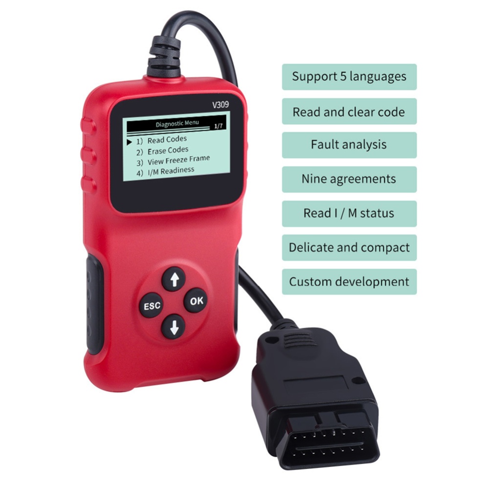 V309 Car Fault Detector Elm327 Obd2 Diagnostic Tool Code Reading Card Red black - Image 3