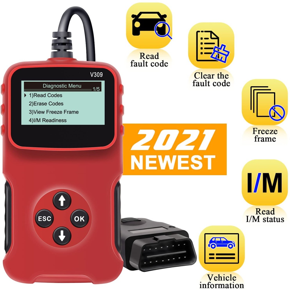 V309 Car Fault Detector Elm327 Obd2 Diagnostic Tool Code Reading Card Red black - Image 2