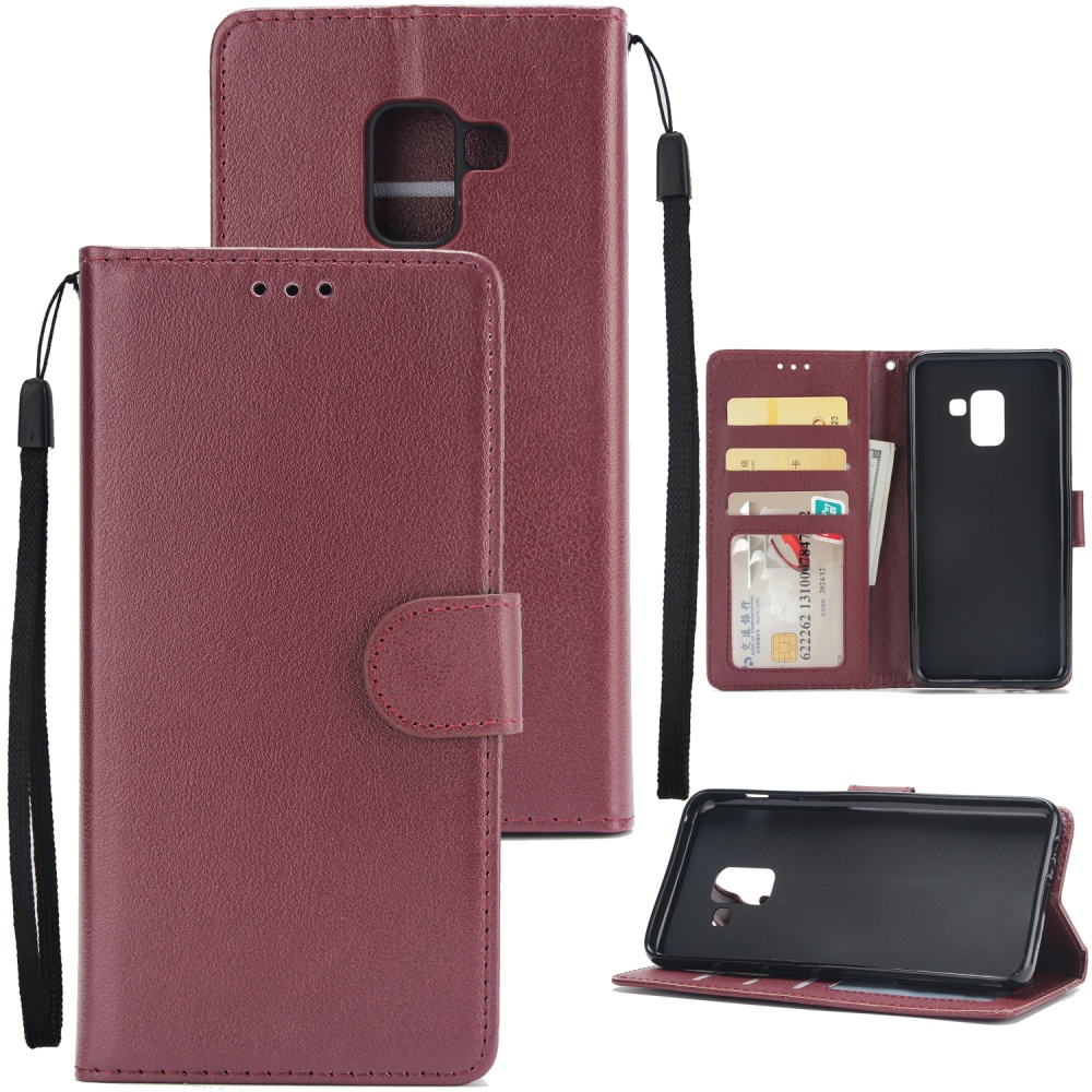 For Samsung J6 2018 PU Cell Phone Case Non-slip Shockproof Protective with Card Slot Red wine - Image 3