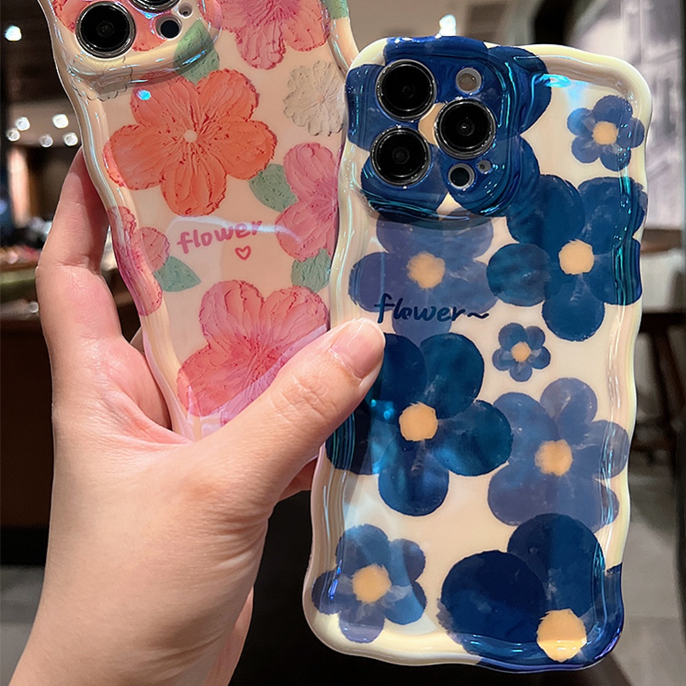 Phone Case Watercolor / Oil Painting Flowers For Iphone Series Protective Cover watercolor blue 14 - Image 3