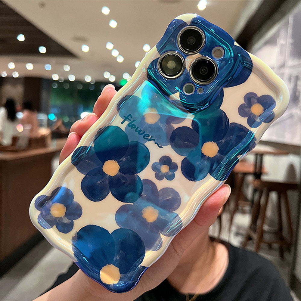 Phone Case Watercolor / Oil Painting Flowers For Iphone Series Protective Cover watercolor blue 14 - Image 2