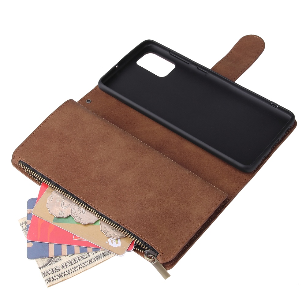 For Samsung A71 Case Smartphone Shell Precise Cutouts Zipper Closure Wallet Design Overall Protection Phone Cover Brown - Image 3