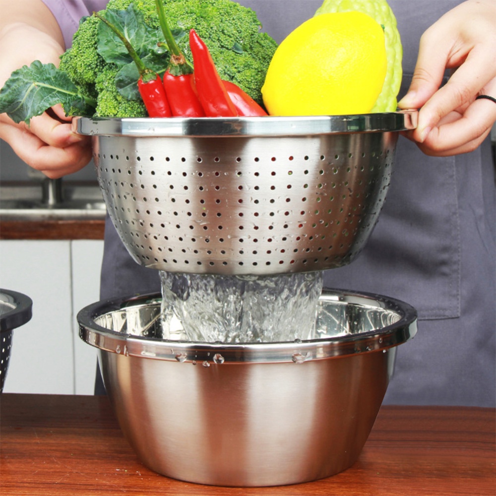 Thicken Colander Strainer Basin Cooker Utensil Mixing Bowl Kitchen Tool Rice Sieve Fruit Washing 304 stainless steel basin - Image 3