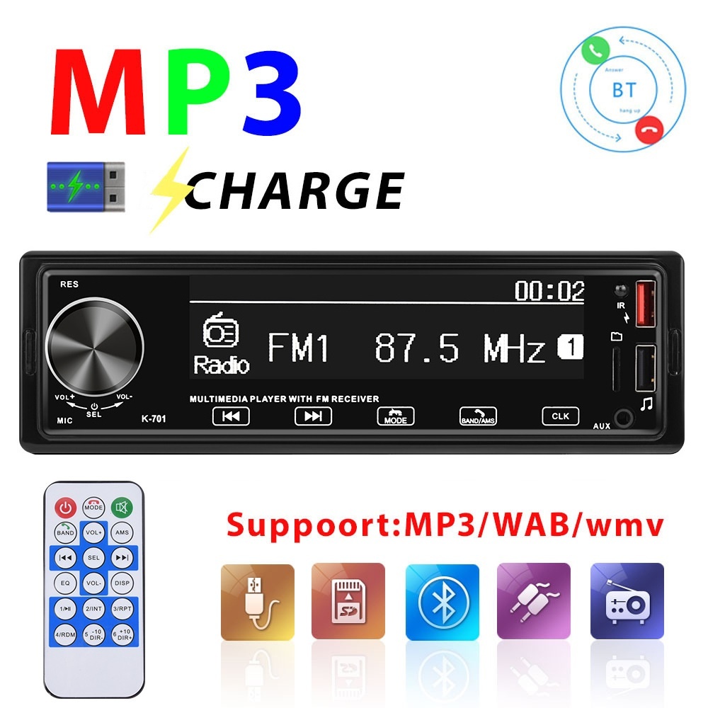 Car Mp3 Player K701 Bluetooth Iso Interface Hands-free Calling Music Black