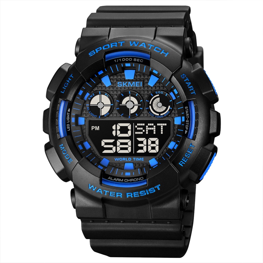 SKMEI Men Electronic Watch Digital Display Led Luminous Fashion Multi-functional Outdoor Sports Wrist blue - Image 3