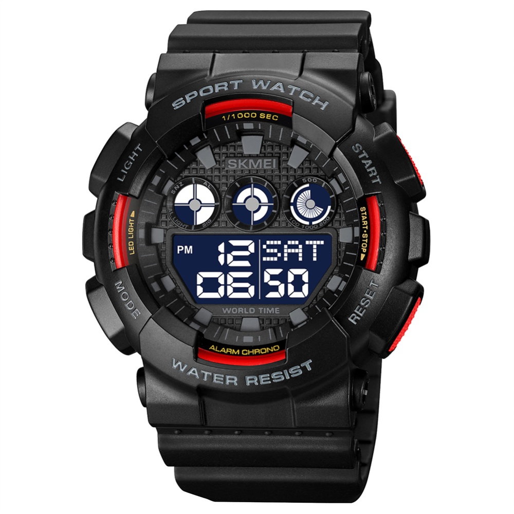 SKMEI Men Electronic Watch Digital Display Led Luminous Fashion Multi-functional Outdoor Sports Wrist Red - Image 3