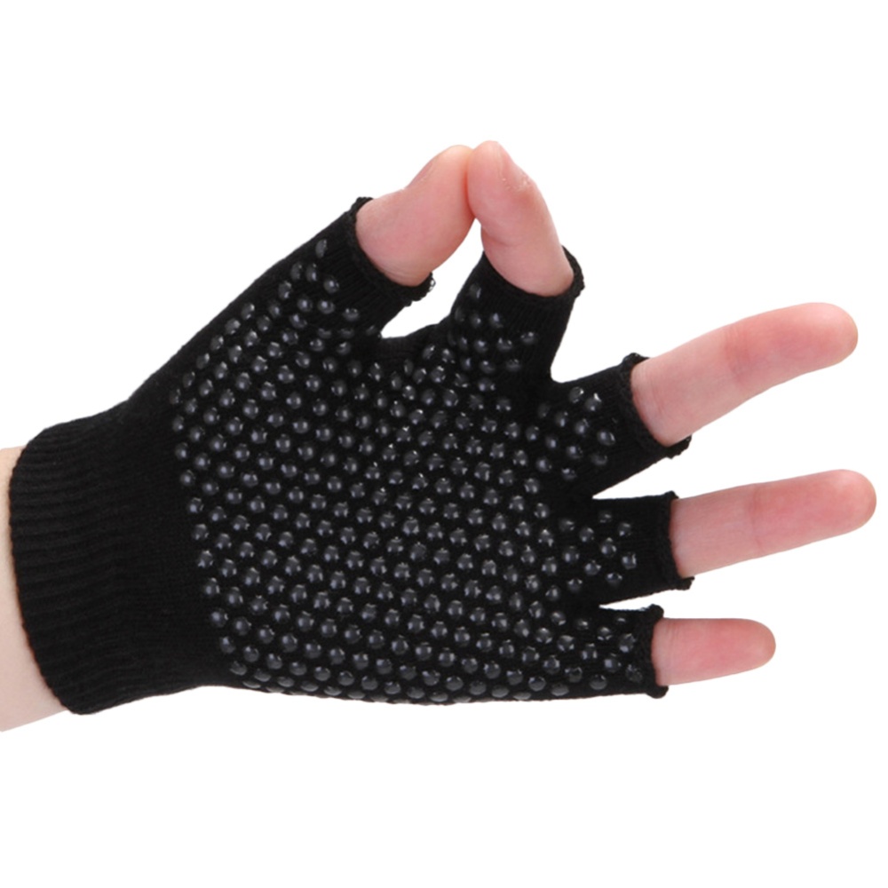 Comfortable Breathable Semi-finger Yoga Gloves Professional Non Slip Cotton Riding for Training & Workouts Black_one size - Image 3