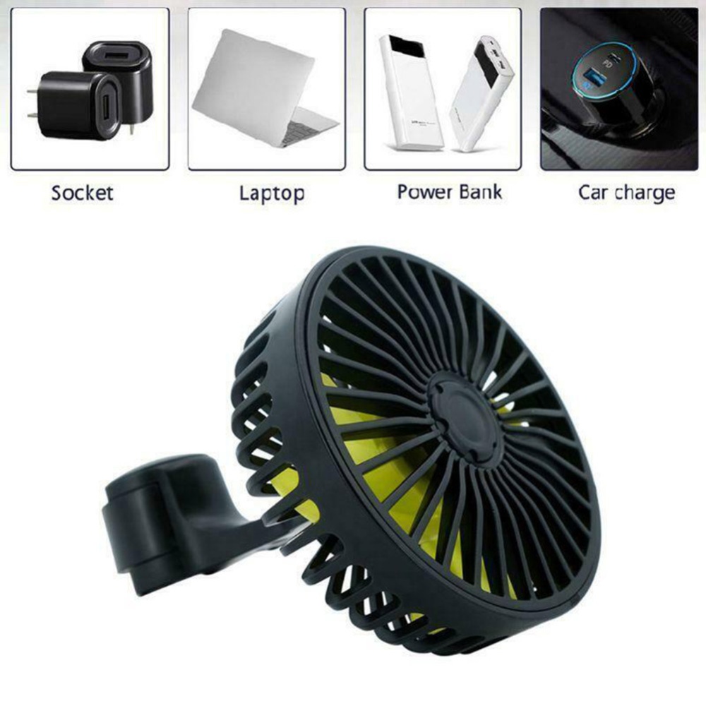 Usb Car Headrest Fan Mini Rear Seat 3-speed Adjustable Air Cooling Blowing Fans Plug And Play F407 black - Image 2