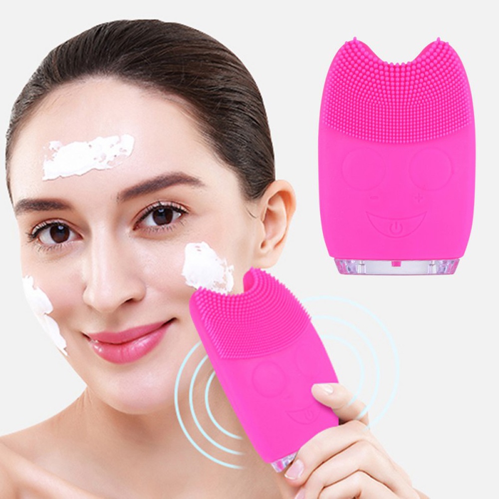 Electric Silicone Ultrasonic Vibration Massage Facial Cleaner Pink_Pink - Image 3