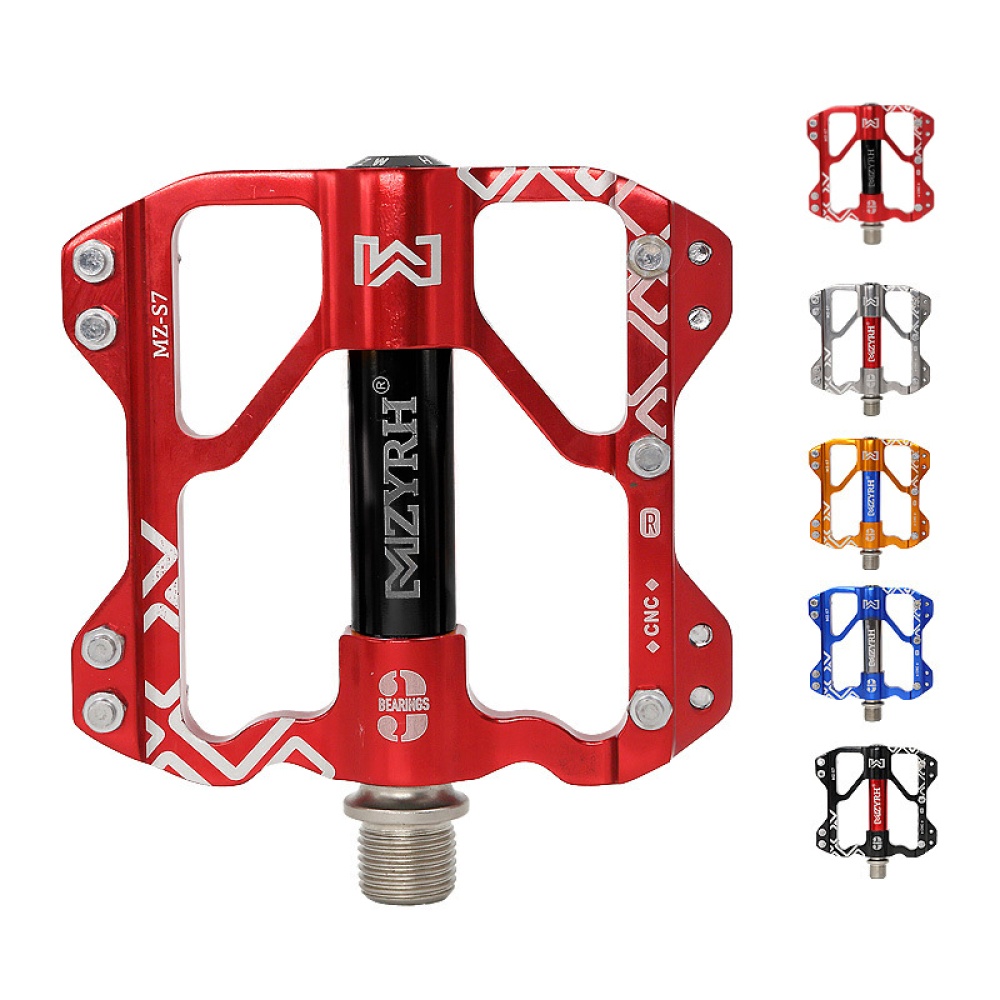 Bicycle Mountain Bike Aluminum Alloy Bearing Ankle Pedal Footing Lightweight CNC Red black_One size - Image 2