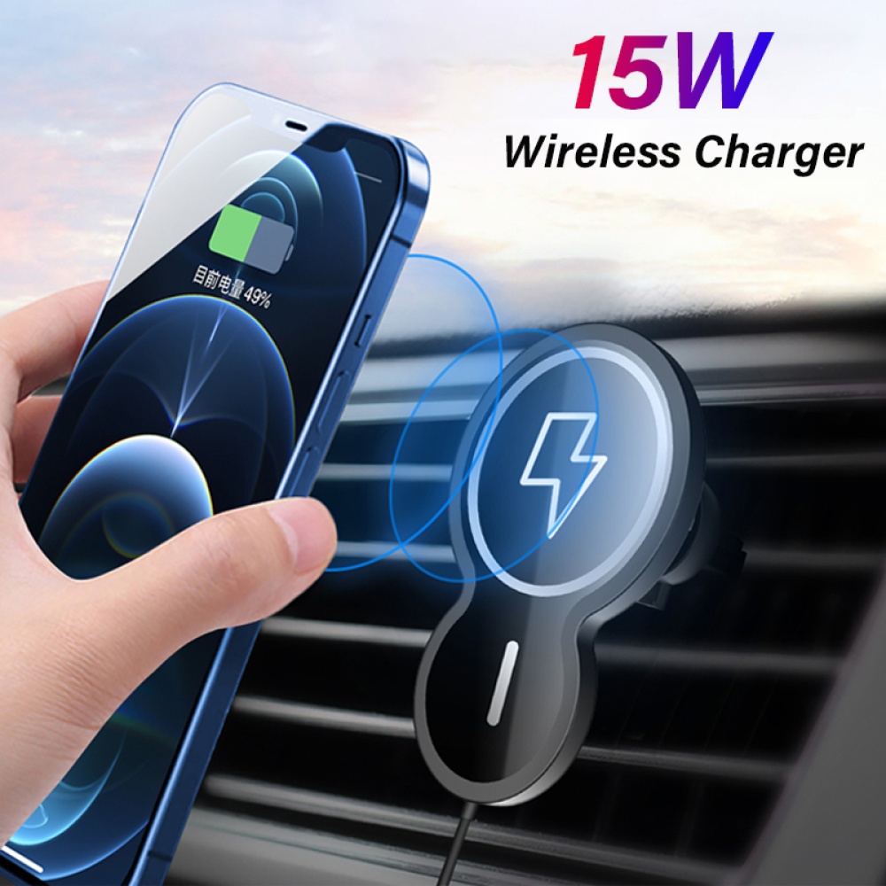 X6 Magnetic Car Wireless Charger 15w Fast Charging Air Outlet Mount Bracket Black - Image 2