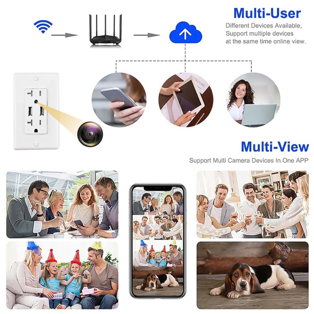 Socket Base Mini Camera Usb Interface Power Outlet HD Wifi Wireless IP Camcorder - Image 3