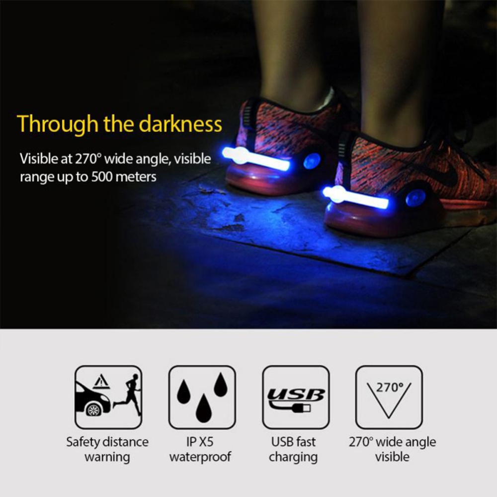 Running Light Usb Rechargeable Luminous Shoe Clip Night Led Safety Flashing Warning Red - Image 2