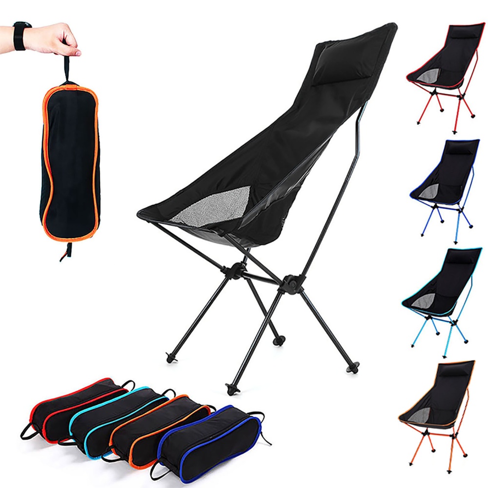 Outdoor Fishing Chair Portable Aluminum Alloy Ultralight Extended Folding for Hiking Camping Picnic Black - Image 2