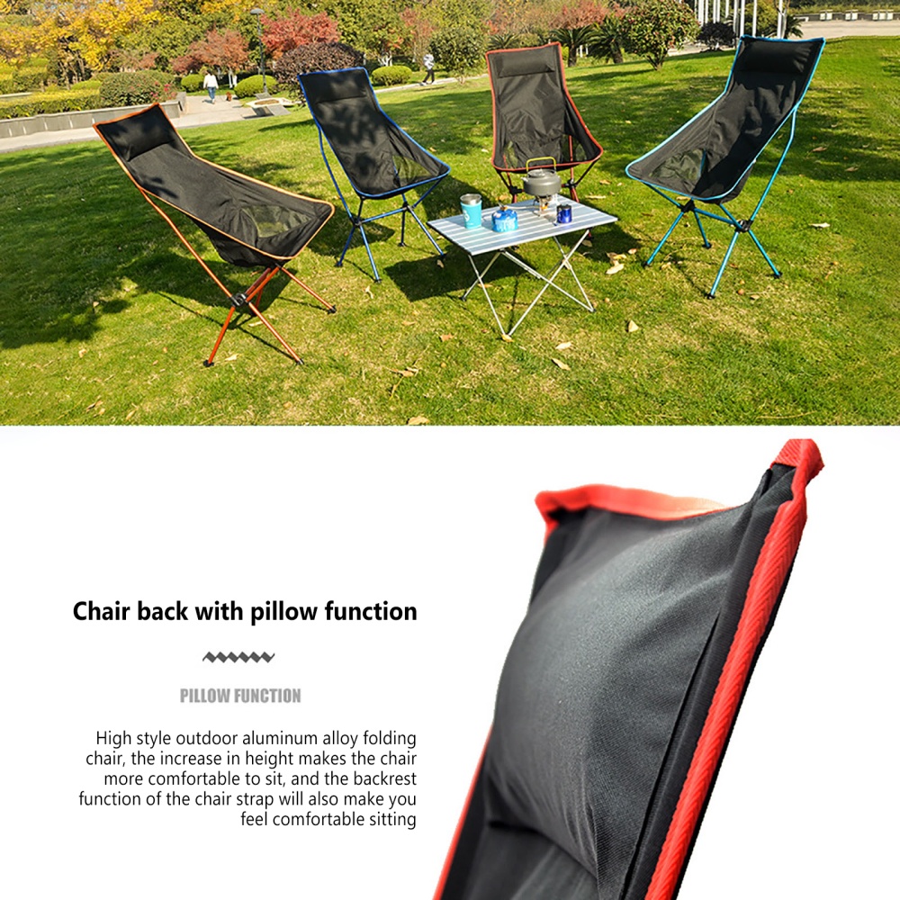 Outdoor Fishing Chair Portable Aluminum Alloy Ultralight Extended Folding for Hiking Camping Picnic Black - Image 3