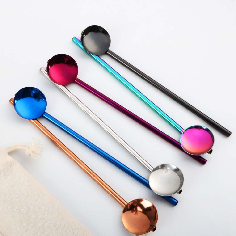 Kitchen Stainless Steel Stiring Spoon Mirroe Polishing Stableware [color] straw spoon - Image 2