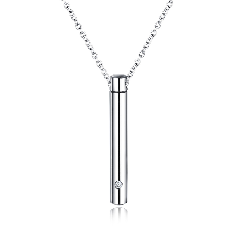 Steel Jewelry Cylinder Memorial Urn Pendant Cremation Necklace Ash Case Holder
