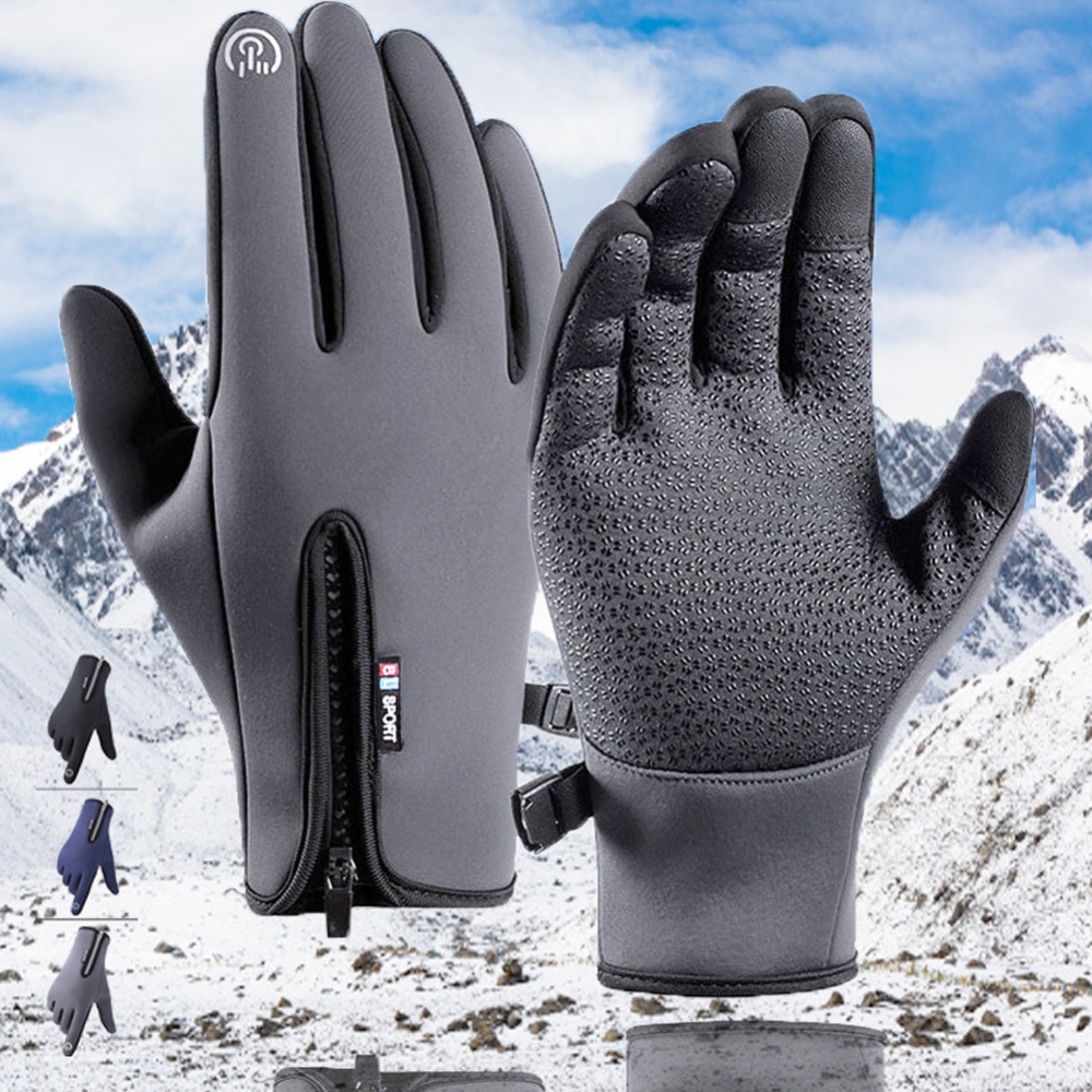 Motorcycle Riding Gloves Zipper Design Non-slip Windproof Fleece Lined Warm for Men Women Grey M - Image 2