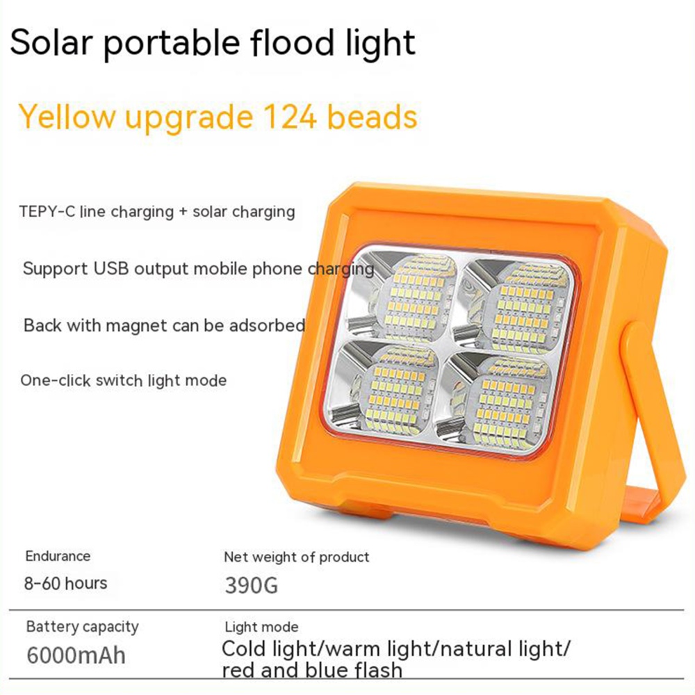 Portable Solar Led Work Light 6000mah Battery Usb Rechargeable Outdoor Waterproof Camping Tent Flashlight remote control - Image 3