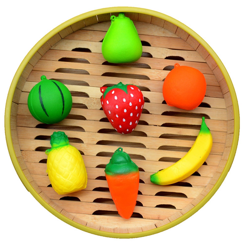 7pcs/Set Mini Cartoon Fruits Squishy Keychain PU Rising Toy Vent Soft Squeeze Decoration Random Style Not Repeated 7pcs/set random style not - Image 3