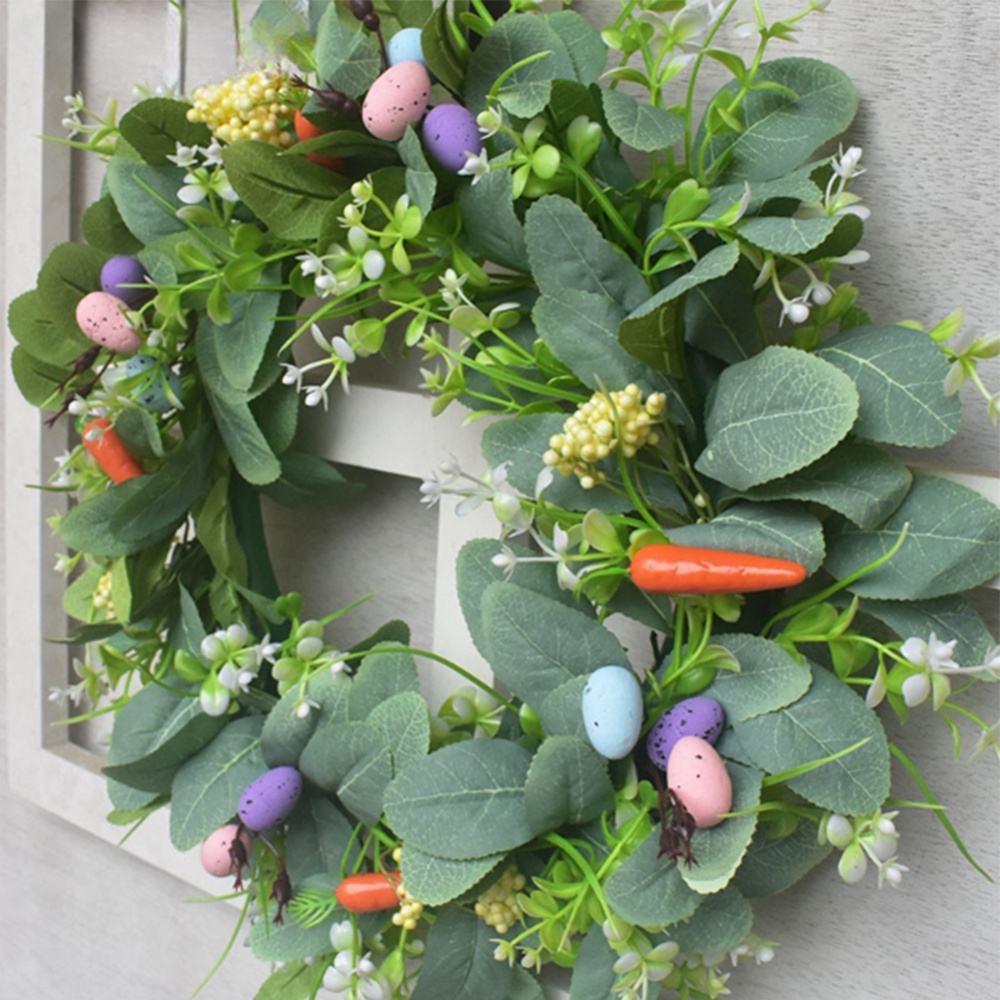 42cm Diameter Artificial Wreath Easter Eggs Flowers Decorative For Front Door Wall Window Decor - Image 3