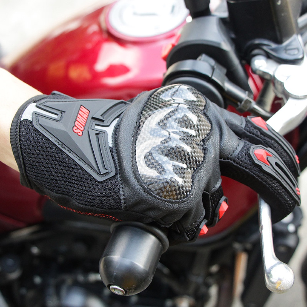 Motorcycle Gloves Leather Moto Riding Motorbike Protective Gears red_L - Image 3