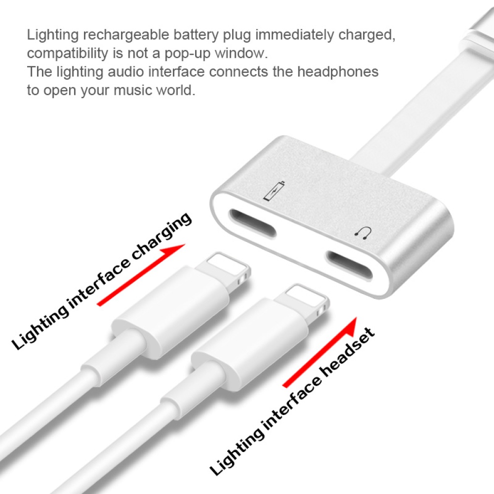 2 in 1 Lightning Adapter Supporting Audio Charging Phone Call Cable for iPhone 7, 7 Plus, 8, X black - Image 3