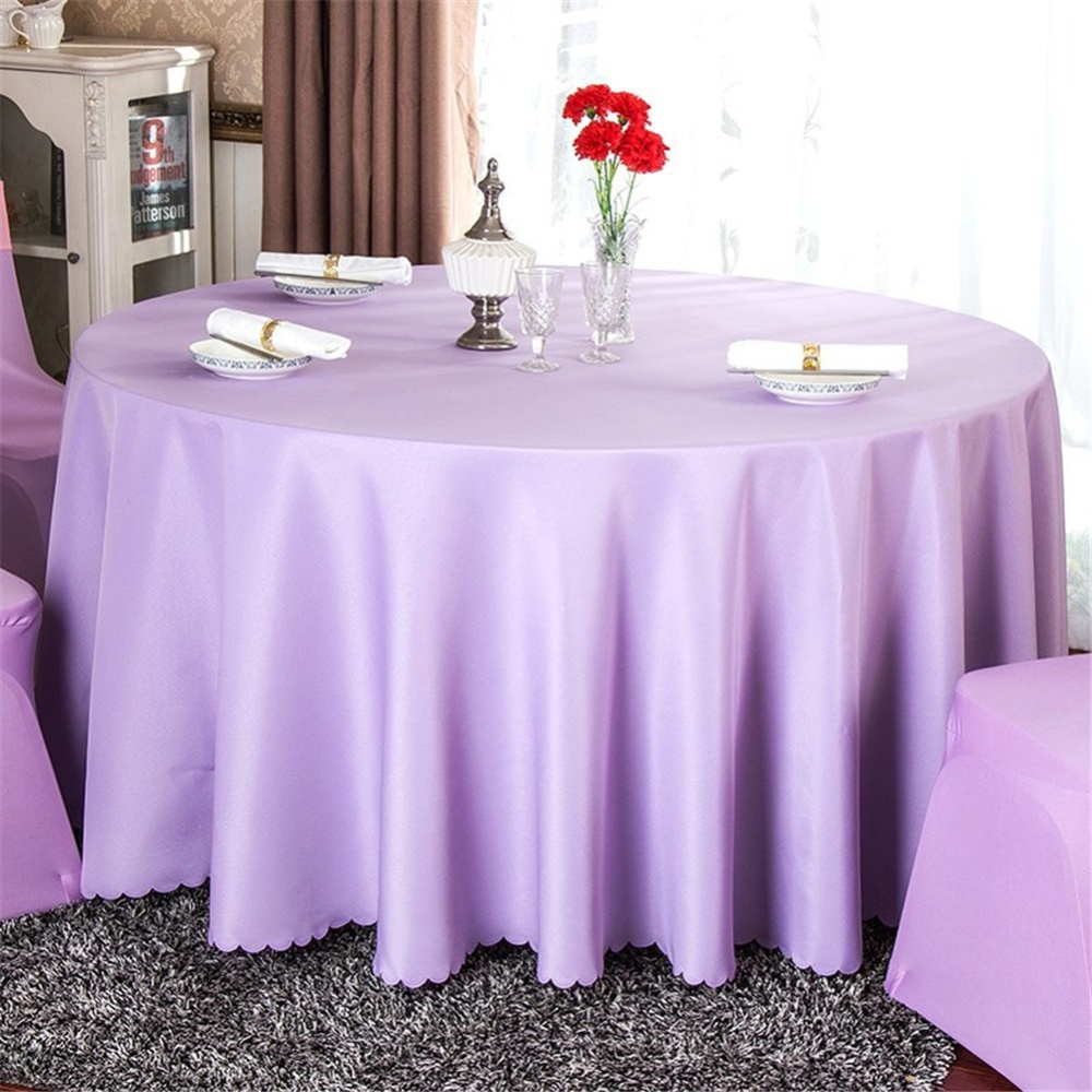 140cm Solid Table Cloth Round Satin Tablecloth Wedding Party Restaurant Home Cover Light purple_Round - Image 3