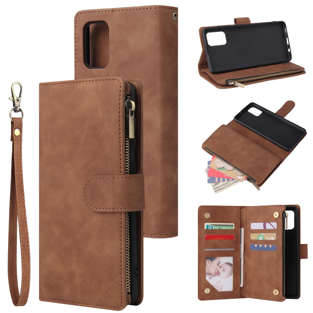 For Samsung A71 Case Smartphone Shell Precise Cutouts Zipper Closure Wallet Design Overall Protection Phone Cover Coffee - Image 3