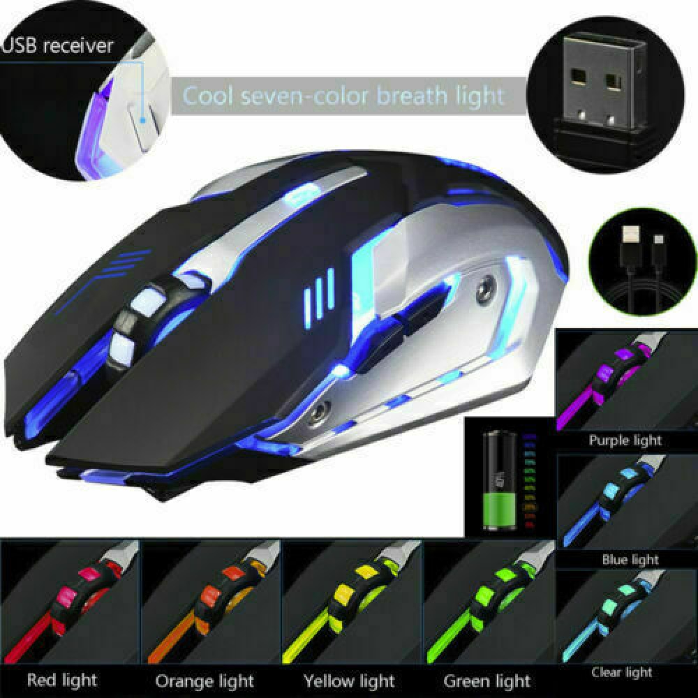 X7 Wireless Mouse Rechargeable Mute Light Gaming Optical for Computer Laptop black - Image 3