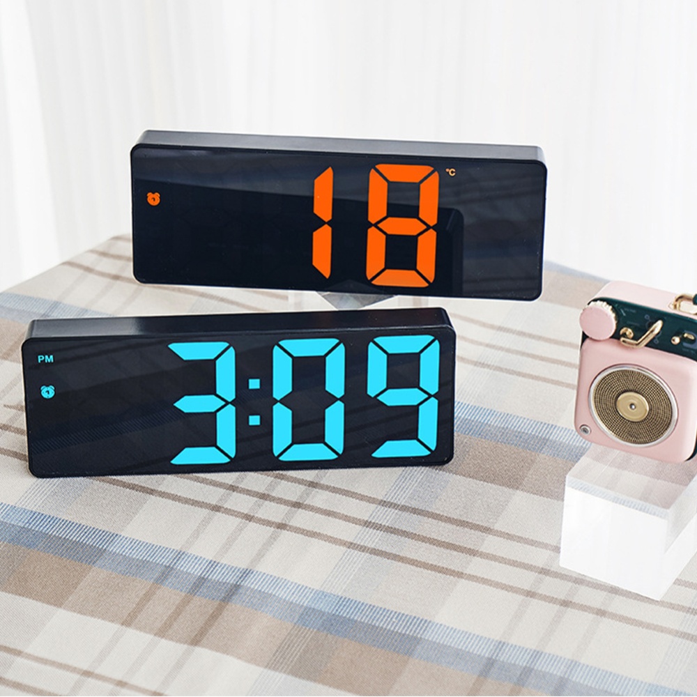 Colorful Led Electronic Alarm Clock 3 Levels Adjustable Brightness Time Date Temperature Display Large Screen Table Clocks White - Image 3