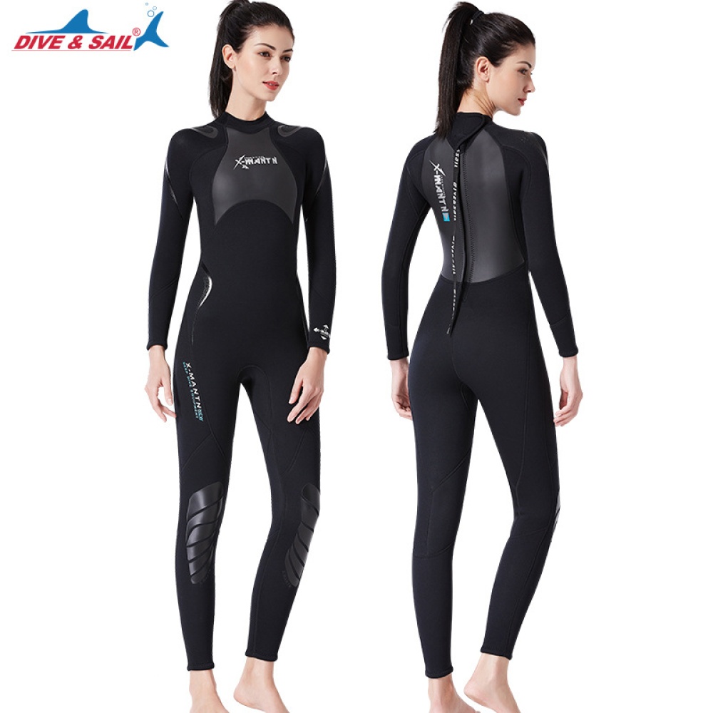 3MM Diving Suit Men Siamese Warm Women Long Sleeve Cold-proof Winter Swimwear Male black_S - Image 3