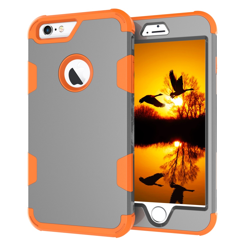 For iPhone 6 plus/6S plus PC+ Silicone 2 in 1 Hit Color Tri-proof Shockproof Dustproof Anti-fall Protective Cover Back Case Gray + orange - Image 3