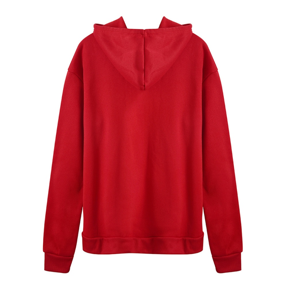 Women's Hoodie Winter Loose Long-sleeve Cartoon Printing Velvet Thicken Hooded Sweater red_M - Image 3